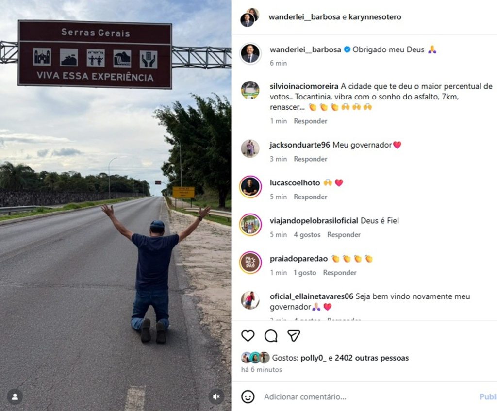 Governador do Tocantins publica foto ajoelhado após liminar que o reconduz ao cargo: ‘Obrigado, meu Deus’