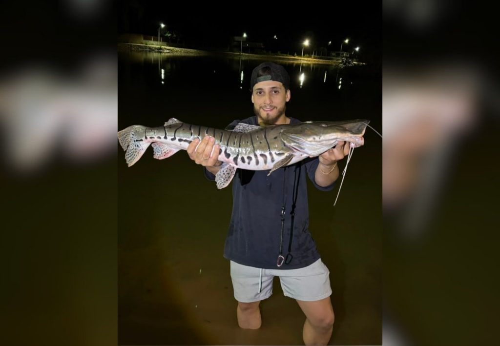 Jovem pesca surubim-cachara em lago e se surpreende com tamanho: ‘Achei que era um jacaré’